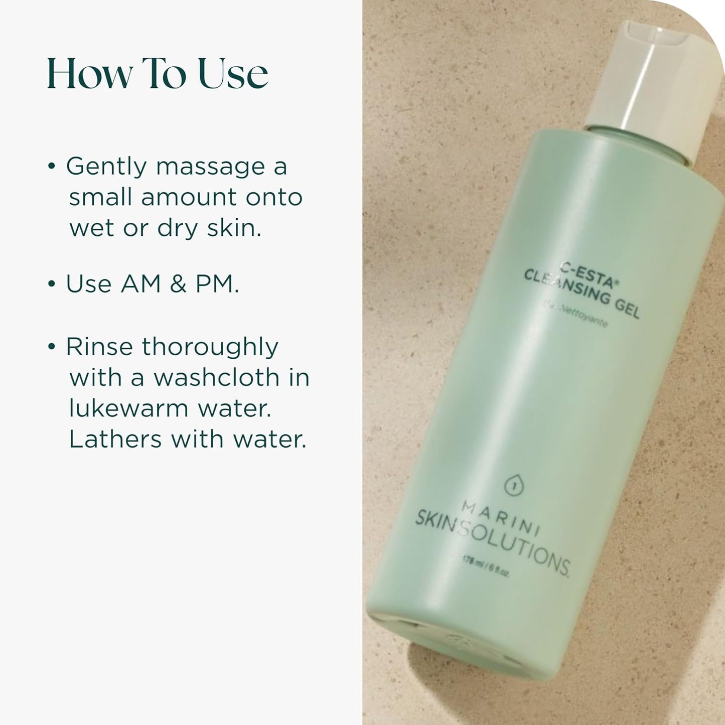 Marini SkinSolutions C-ESTA Cleansing Gel - Vitamin C Face Cleanser with DMAE - Cruelty Free - Made in the USA - 6 fl oz