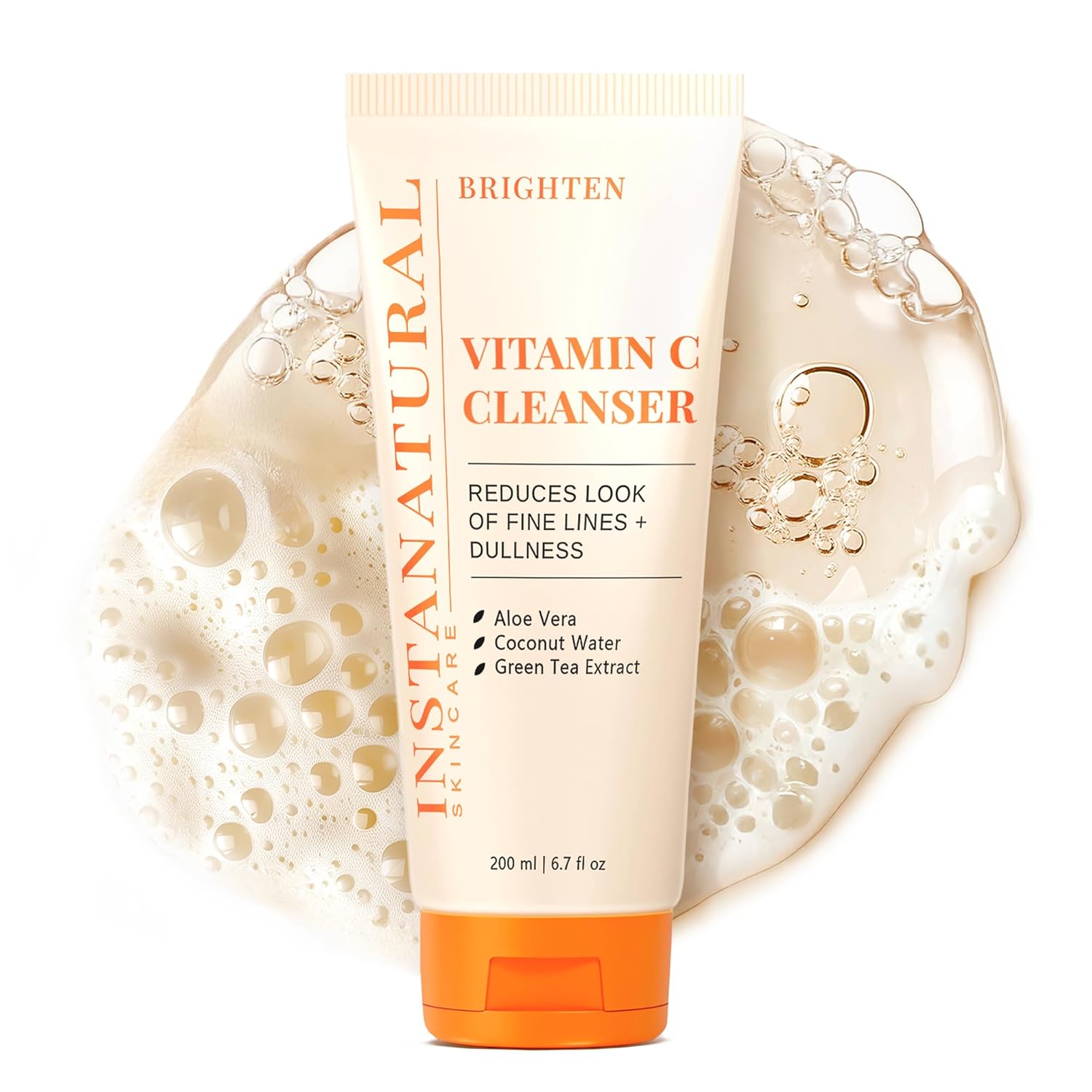 InstaNatural Vitamin C Cleanser | All Natural Face Wash, Brightens Skin, Good for Uneven Texture, USA Made with Coconut Water and Aloe Vera, 6.7 FL Oz